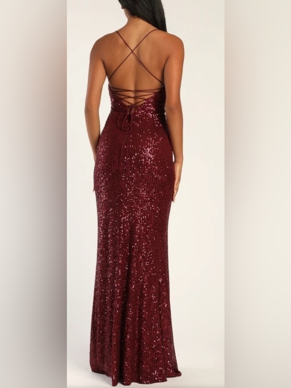 Lulus Sequin Burgundy Evening Gown - Elegant Dress Size Medium. #A - Picture 4 of 7